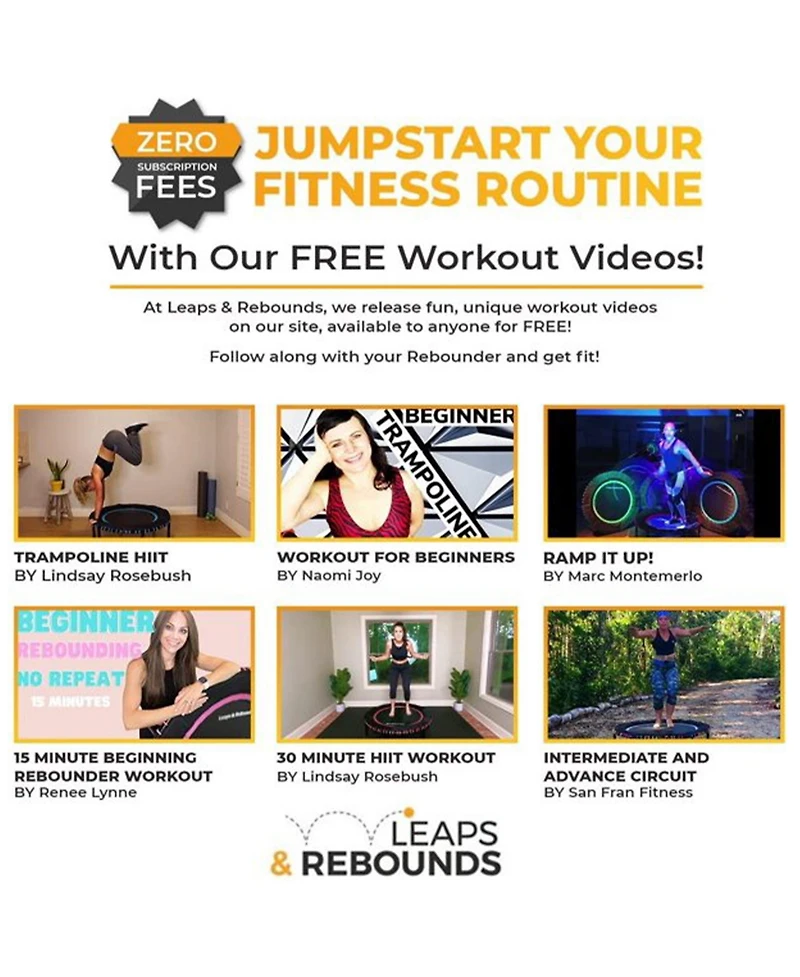 Leaps & Rebounds Trampoline for Adults & Kids – Durable Rebounder with Workout Videos for Fitness, Outdoor Games, and Recreation – Safe