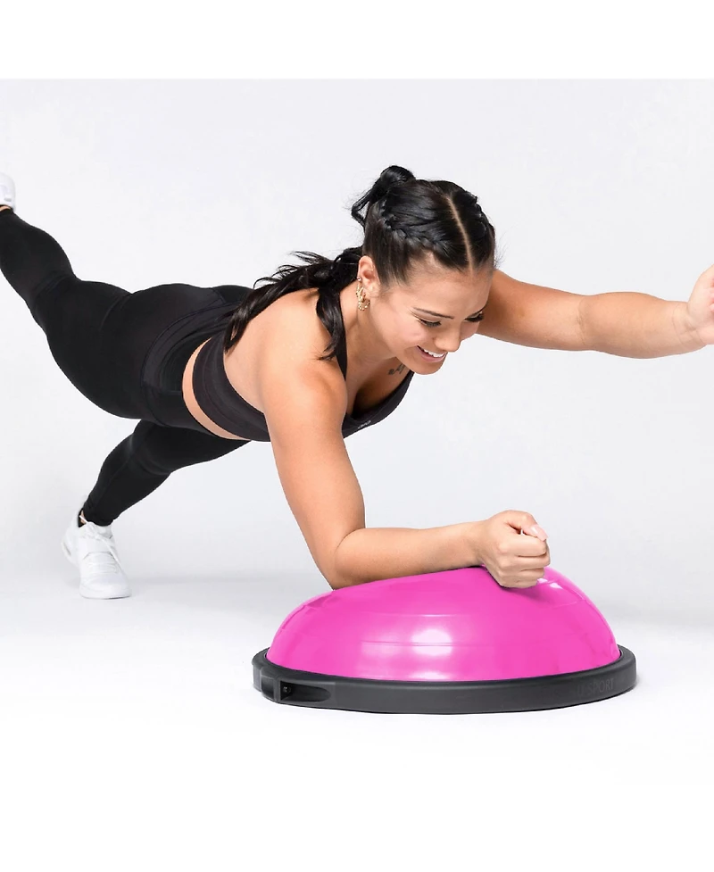 Bosu 20 Inch Dynamic Non-Slip Travel Size Home Gym Balance Ball Pod Trainer for Strength and Flexibility with 6 Rubber Feet and Hand Pump, Pink