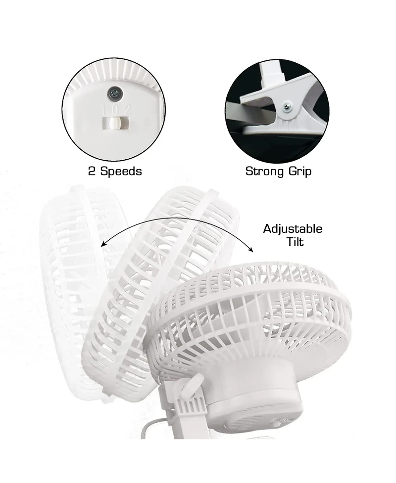 Hurricane Classic 6" Clip Fan, 2 Speed Desk Table Fan w/ Adjustable Tilt, White