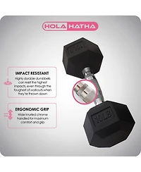 HolaHatha 5, 10, 15, 20 & 25 Pound Hexagonal Dumbbell Weight Set w/Rack, Black