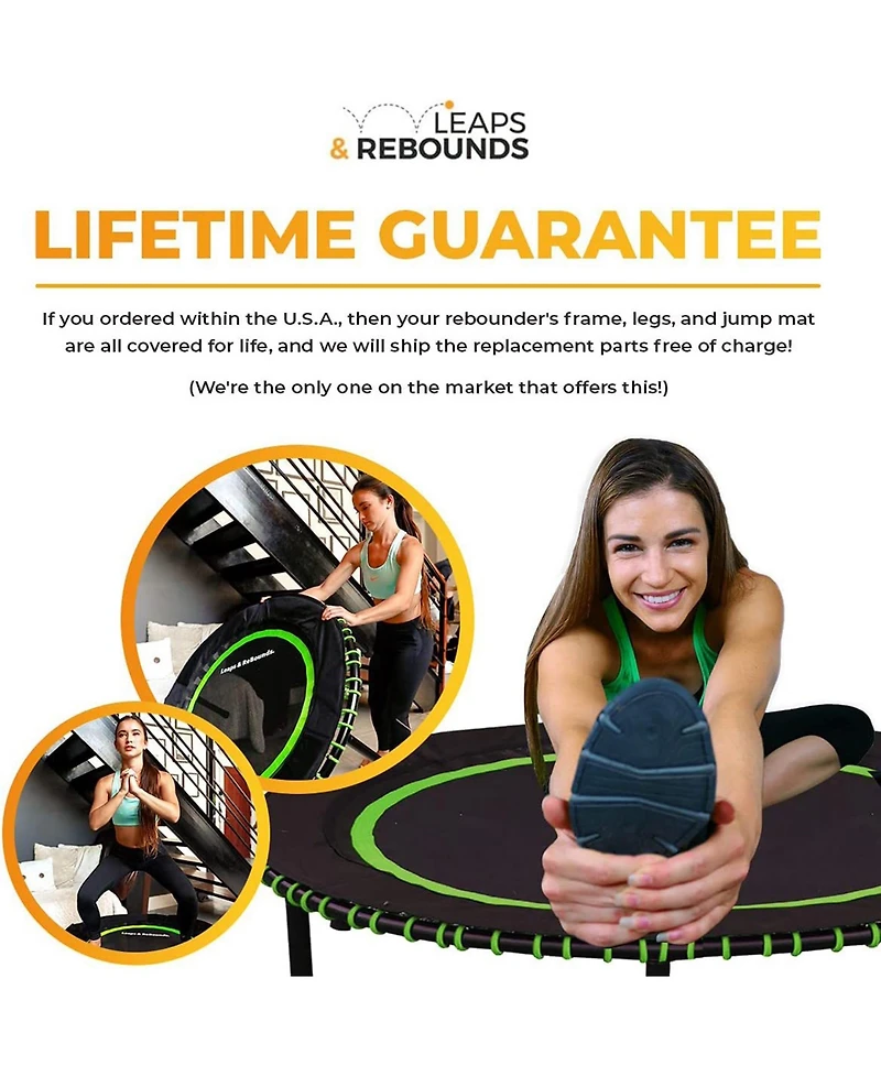 Leaps and Rebounds Fitness Trampoline, 40-inch or 48-inch |Adults and Kids Rebounder for Indoor and Outdoor