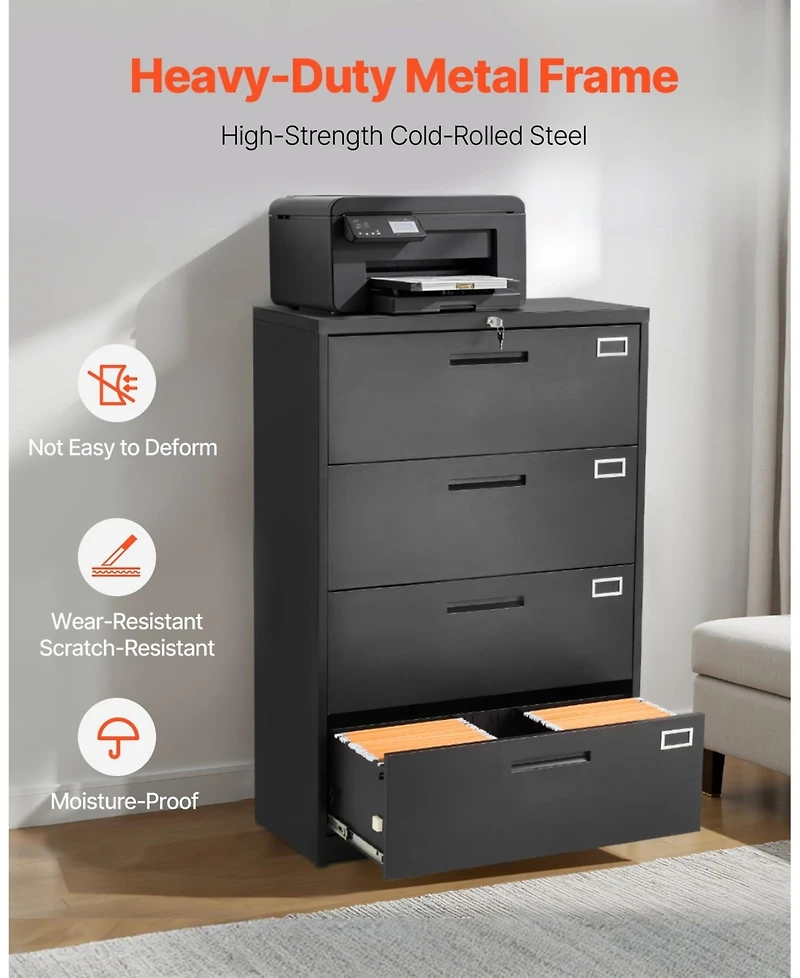 Gouun 4-Drawer Metal File Cabinet with Lock, Vertical Filing, 52.17 x 16.10 x 35.51 inch