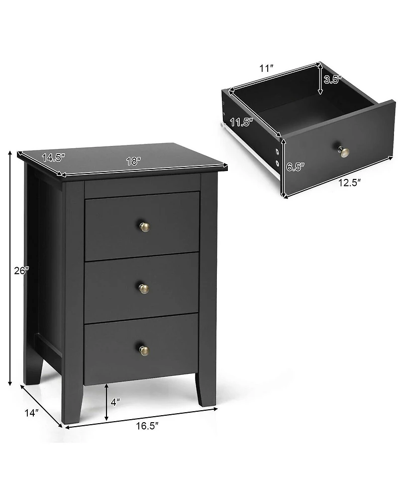 Gouun Modern 3-Drawer Bedside Nightstand for Bedroom and Living Room