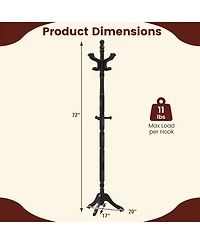 Gouun Solid Wood Hall Tree with 11 Hooks and 3 Height Options