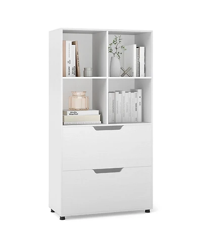 Gouun 5-Tier 4-Cube Bookcase with 2 Drawers, 27.5 x 13 x 51