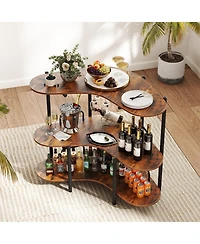 Gouun 3-Tier Liquor Bar Table with Stemware Rack and Storage Shelves