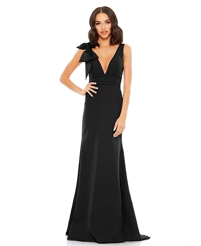 Mac Duggal Women's Sleeveless V Neck Bow Detail Mermaid Gown