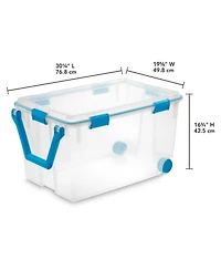 Sterilite 120Qt Clear Plastic Wheeled Storage Bin w/ Gasket Latch Lid, (6 Pack)