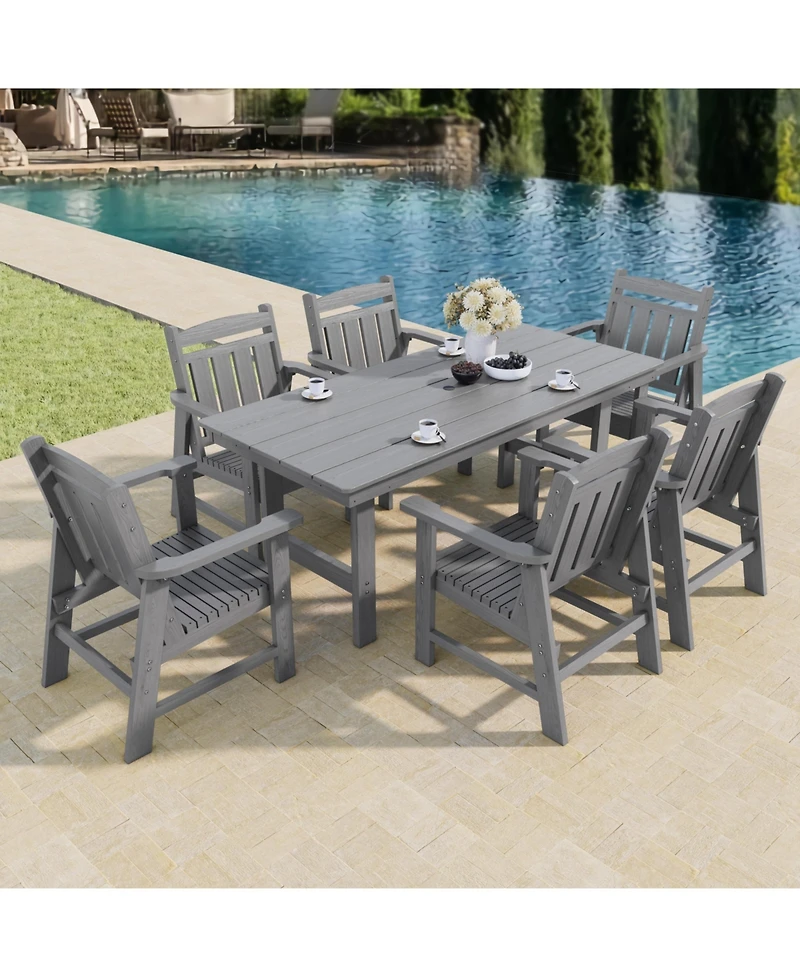 Mega Casa 5-Piece Hdpe Patio Dining Set, Poly Lum Table and Chairs with Umbrella Hole for Outdoor Garden Yard Lawn (Vertical)