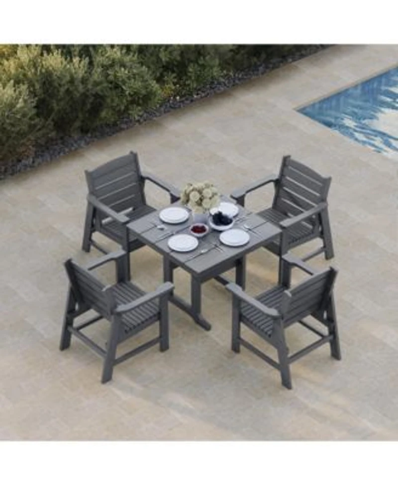 Mega Casa Hdpe Weather Resistant Patio Dining Set Poly Lumber Table Chairs With Umbrella Hole For Outdoor Garden Yard Lawn Slat
