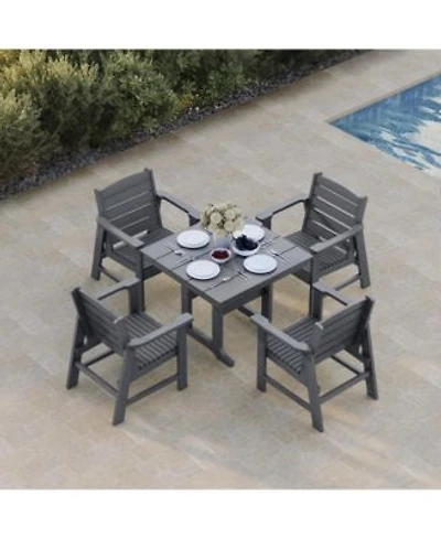 Mega Casa Hdpe Weather Resistant Patio Dining Set Poly Lumber Table Chairs With Umbrella Hole For Outdoor Garden Yard Lawn Slat