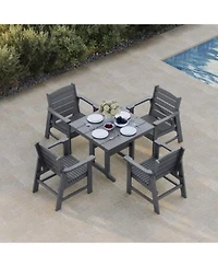 Mega Casa Hdpe Weather Resistant Patio Dining Set Poly Lumber Table Chairs With Umbrella Hole For Outdoor Garden Yard Lawn Slat