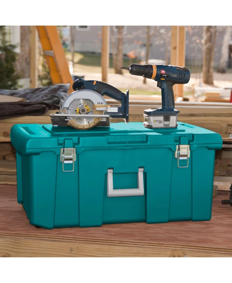 Sterilite Wheeled Footlocker, Plastic Utility Lockable Storage Container, Teal