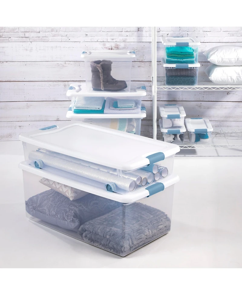 Sterilite 6 Qt. Plastic Stackable Storage Box with Latching Lid, Clear (12 Pack)