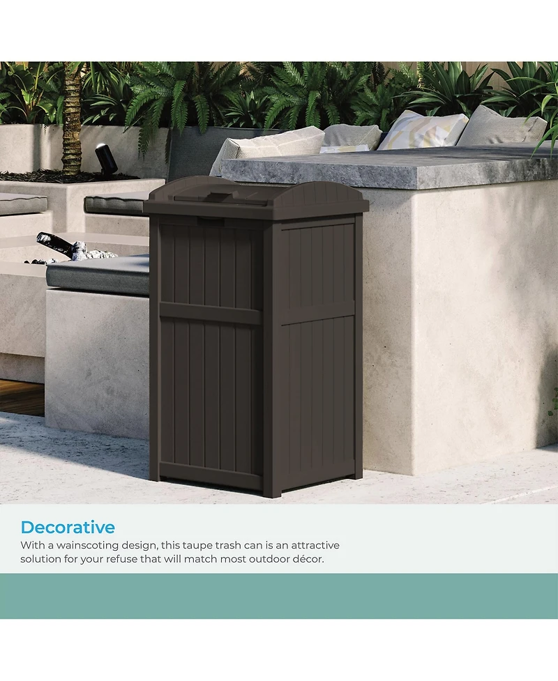Suncast Trash Hideaway Outdoor Patio 33 Gallon Garbage Waste Trash Can Bin