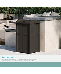 Suncast Trash Hideaway Outdoor Patio 33 Gallon Garbage Waste Trash Can Bin