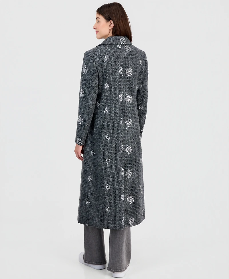CeCe Petite Single-Breasted Sparkle Boucle Maxi Coat
