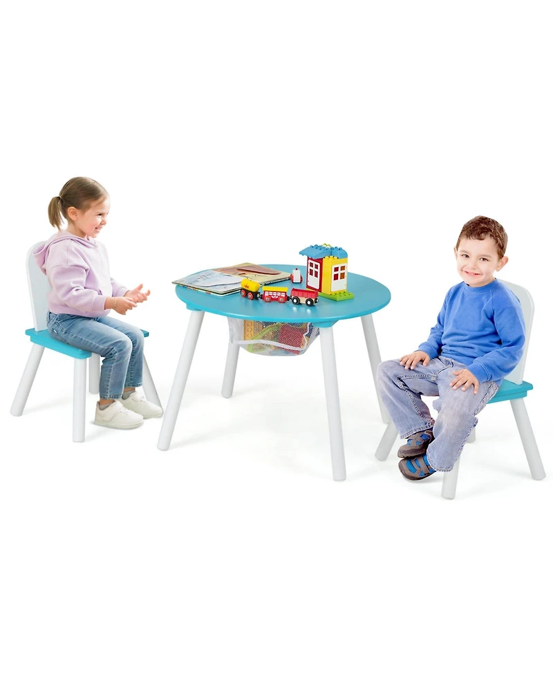 Gouun Wood Activity Kids Table and Chair Set with Center Mesh Storage