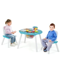 Gouun Wood Activity Kids Table and Chair Set with Center Mesh Storage