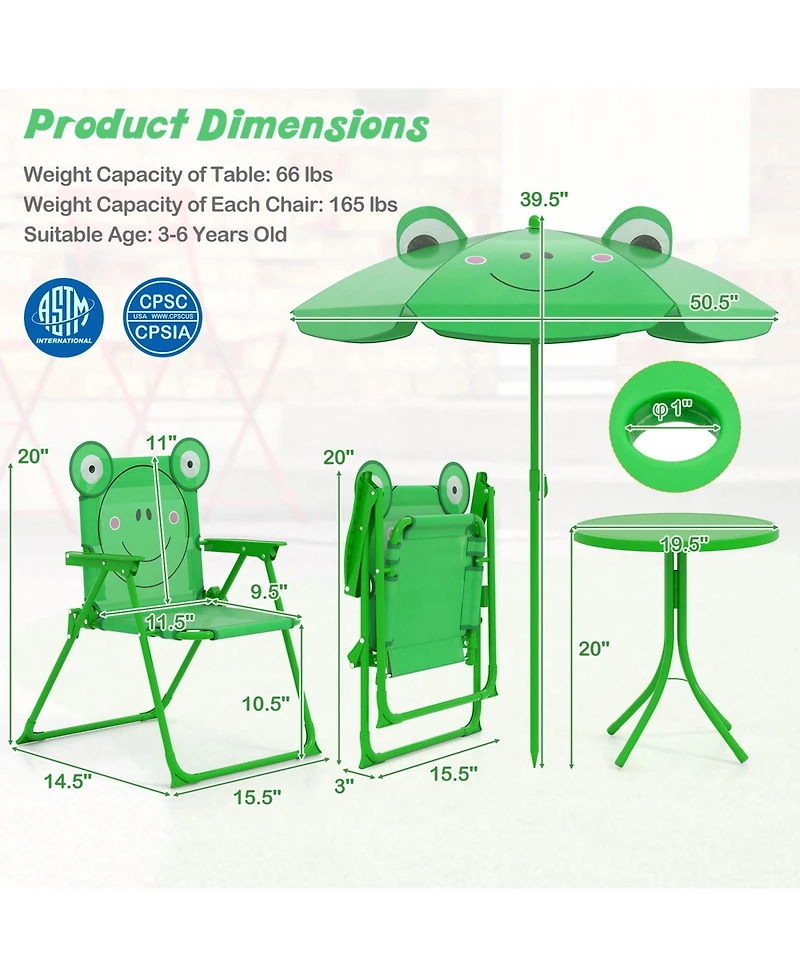 Gouun 4-Piece Kids Picnic Set with Folding Chairs and Adjustable Umbrella