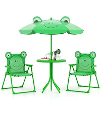 Gouun 4-Piece Kids Picnic Set with Folding Chairs and Adjustable Umbrella