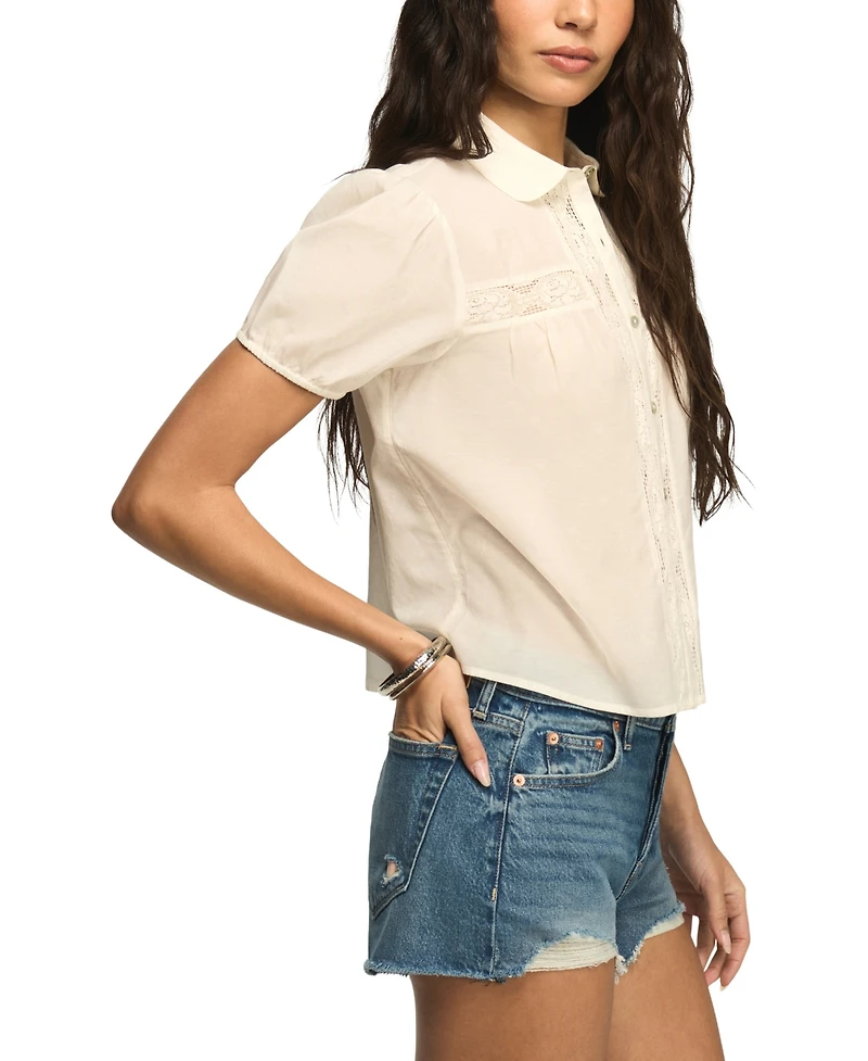 Lucky Brand Women's Embroidered Peter Pan Collar Top
