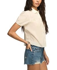 Lucky Brand Women's Embroidered Peter Pan Collar Top