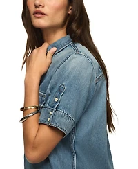 Lucky Brand Women's Cut Off Denim Button-Down Shirt