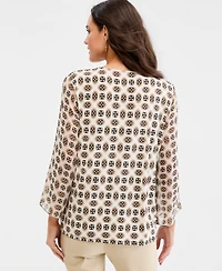 Jm Collection Women's Printed Chiffon-Sleeve Gathered-Neck Top, Macy's Exclusive