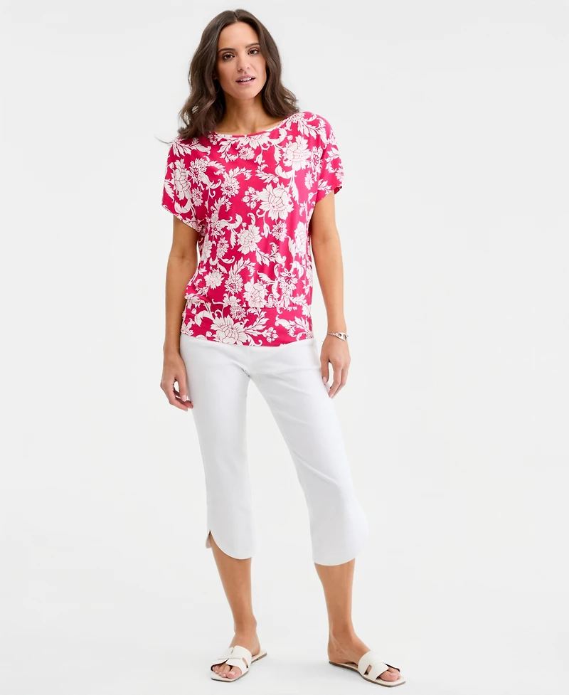 Jm Collection Petite Bianca Floral Banded-Hem T-Shirt, Macy's Exclusive