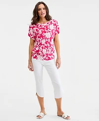 Jm Collection Petite Bianca Floral Banded-Hem T-Shirt, Macy's Exclusive