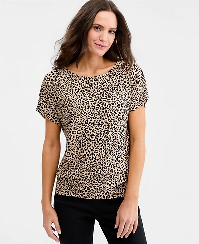 Jm Collection Women's Printed Boatneck Banded-Bottom Knit Top, Macy's Exclusive