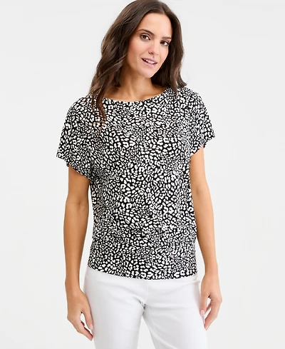 Jm Collection Women's Printed Boatneck Banded-Bottom Knit Top, Macy's Exclusive
