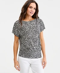 Jm Collection Women's Printed Boatneck Banded-Bottom Knit Top, Macy's Exclusive