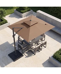 Gymax 10Feet Patio Cantilever Umbrella with 360-Degree Rotation 8 Sturdy Ribs Air Vent for Pool