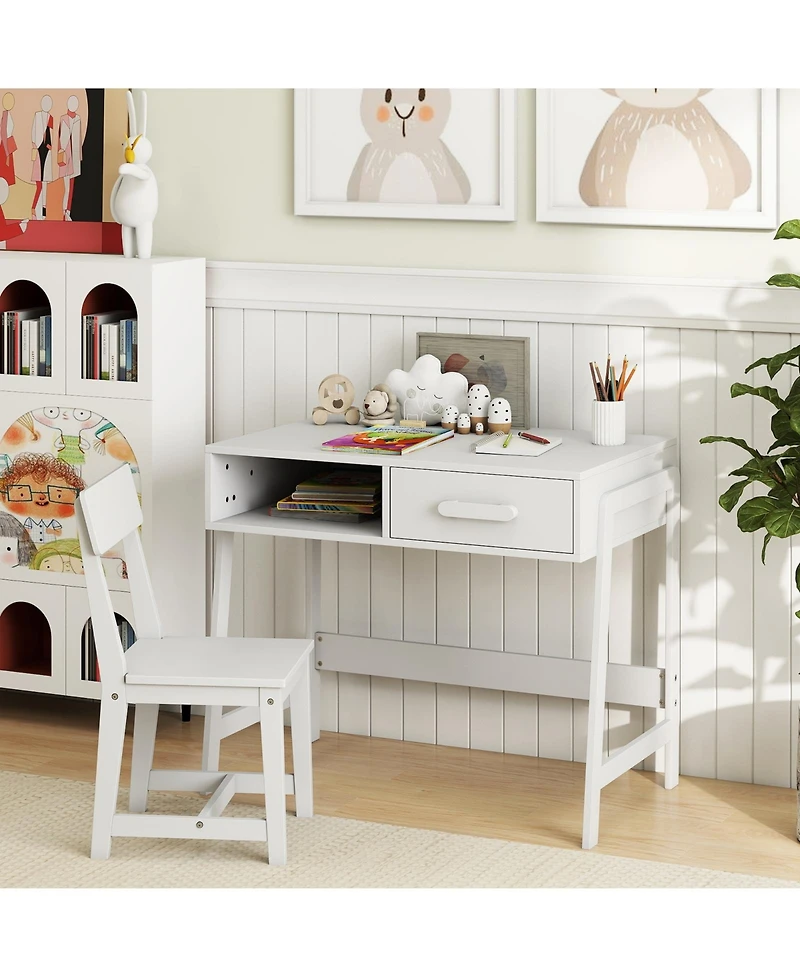 Gouun Kids Desk and Chair Set with Storage Drawer and Hutch
