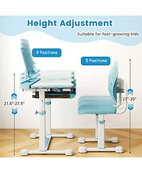Gouun Kids Height-Adjustable Study Desk and Chair with Tilt Desktop and Book Stand