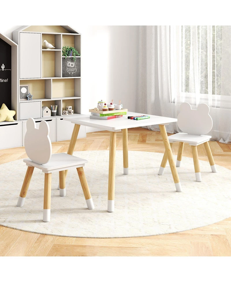 Gouun 3-Piece Kids Wooden Table and Chair Set with Froggy Design