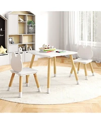 Gouun 3-Piece Kids Wooden Table and Chair Set with Froggy Design