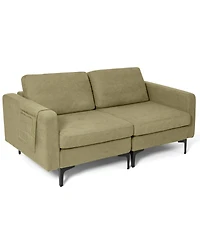 Gouun Faux Leather Loveseat Sofa with Side Storage Pocket and Padded Cushions