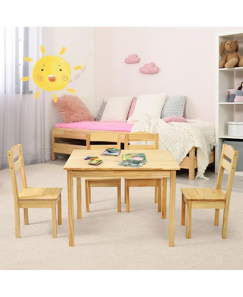 Gouun 5 pcs Kids Pine Wood Table Chair Set
