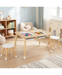 Gouun Wooden Kids Activity Table with Double-Sided Boards and Stools