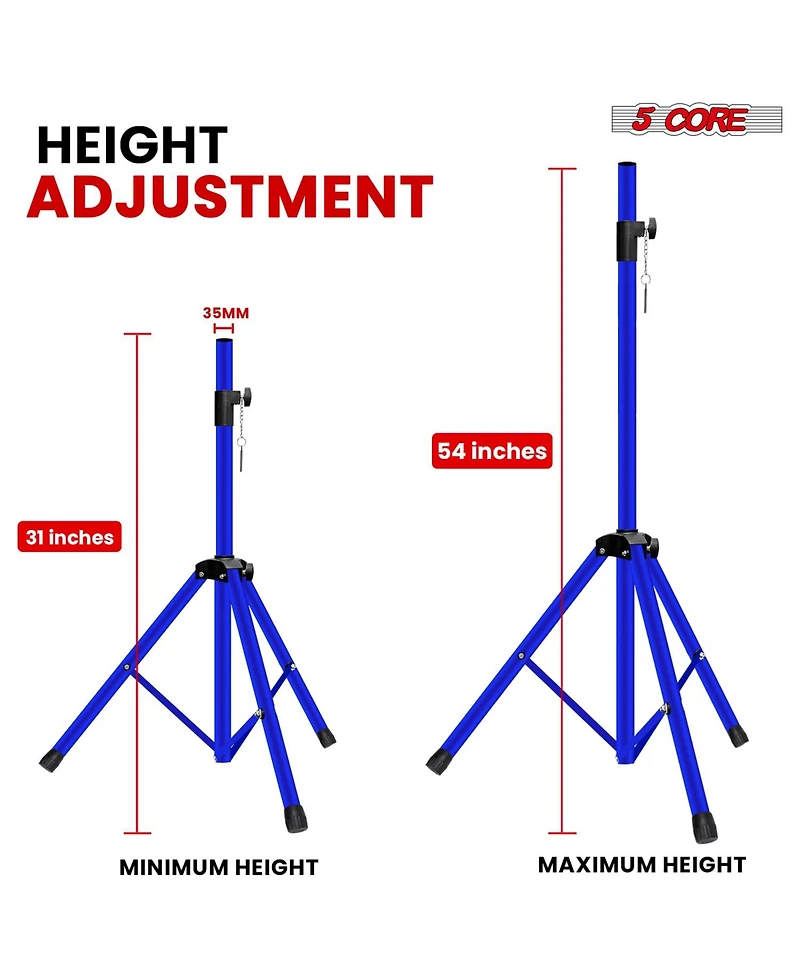 5 core Speaker Stands Pair Adjustable 54 Inch Tripod 132 lbs Capacity 35mm Mount for Dj Pa Use