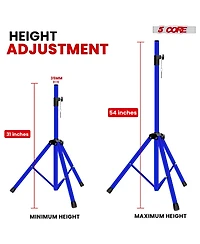 5 core Speaker Stands Pair Adjustable 54 Inch Tripod 132 lbs Capacity 35mm Mount for Dj Pa Use