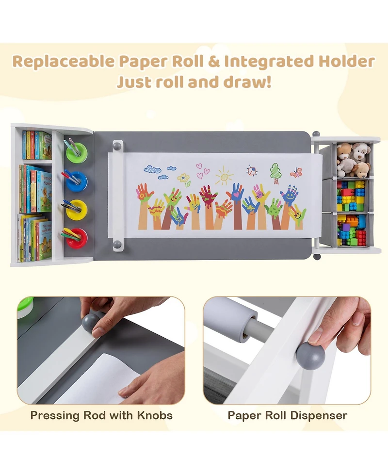 Slickblue Toddler Art Station Table Set with Paper Roll and Storage Bins