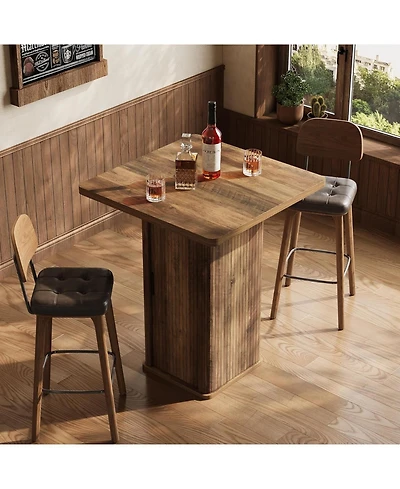 Tribesigns Bar Table with Storage Cabinet 35.43 H High Top Pub Table Square Wooden Bistro with 3-Tier Shelves Farmhouse Bar Furniture