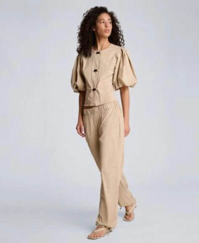 Kenneth Cole Womens Button Front Bubble Sleeve Top Pull On Wide Leg Bungee Hem Pants