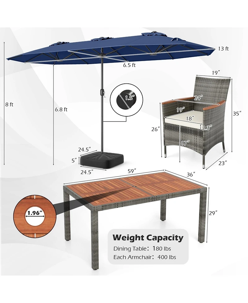 Sugift 8-Piece Rattan Patio Dining Set with 13.5 ft Market Umbrella