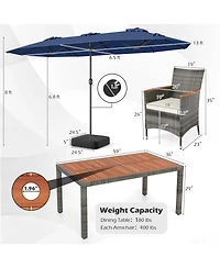Sugift 8-Piece Rattan Patio Dining Set with 13.5 ft Market Umbrella