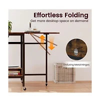 Gouun Folding Dining Table with Wine Rack, Open Shelf, and Wheels